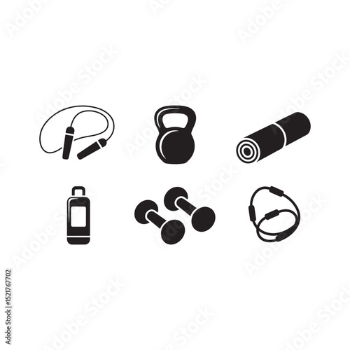 Comprehensive Fitness and Gym Equipment Silhouettes for Workouts