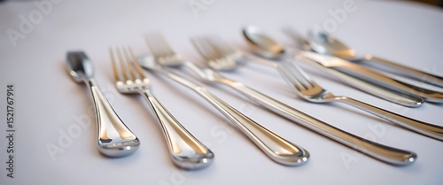 group of silverware sitting on top of a white table