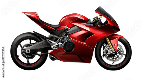 Red sport bike isolated on transparent background showcasing a powerful motorcycle design perfect for racing and automotive visuals