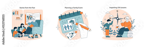 Connection Between Generations. Flat Vector Illustration