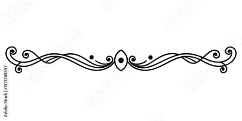 Ornamental vector page separator with gradually thickening lines on a transparent background  