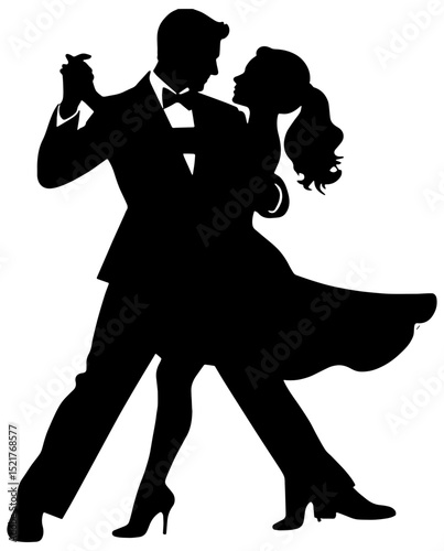 Silhouette of a couple dancing, isolated