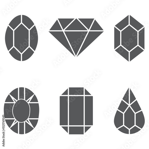 Diamond icon vector for web and mobile app. diamond gems sign and symbol. Set of different brilliant icon. Diamond icon set Isolated on white background. Diamonds gems, luxury gemstones crystals