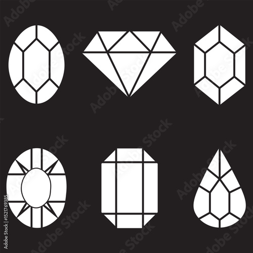 Diamond icon vector for web and mobile app. diamond gems sign and symbol. Set of different brilliant icon. Diamond icon set Isolated on white background. Diamonds gems, luxury gemstones crystals