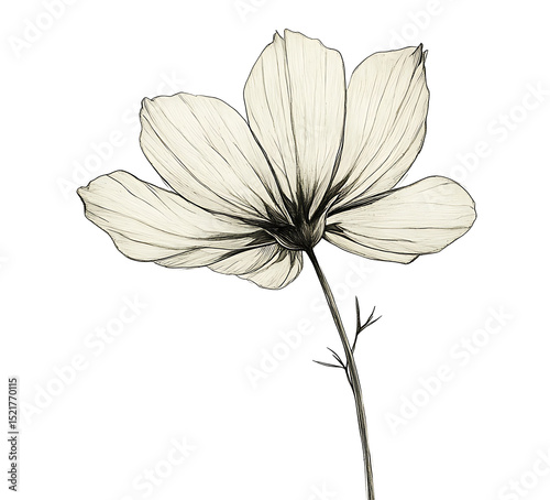 Fine line art illustration of a flower isolated on transparent background ideal for subtle decoration, natural motifs, and creative concepts