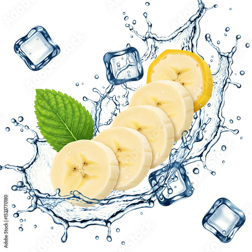 Refreshing Banana Slices with Mint and Ice Splash