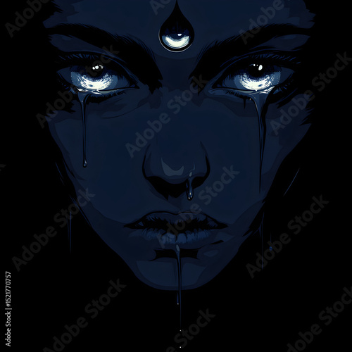 scary dark face with a third eye 