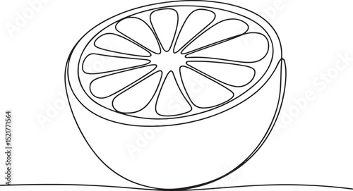 Continuous one line drawing of an orange fruit slice, minimal black line sketch on white background, citrus vector illustration

