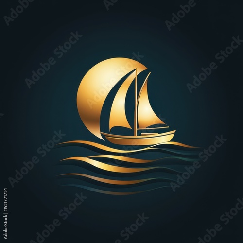 Sailing at dusk with a golden sailboat against a shimmering moonlit ocean background