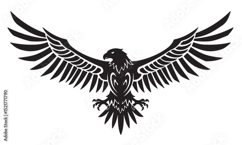  Soaring Spirit: A majestic eagle, wings spread wide, embodying power and freedom in a striking black and white design. This symbolic representation evokes a sense of strength and aspiration.