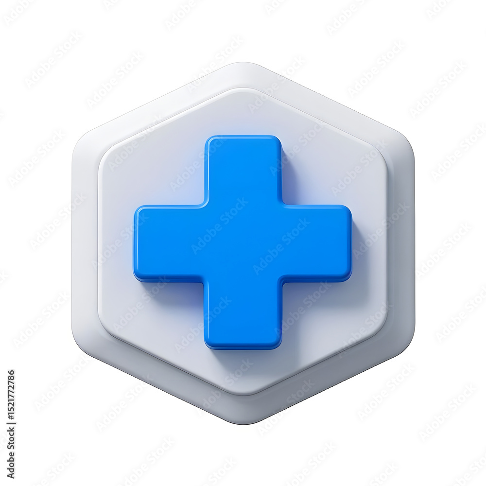 Obraz premium 3d render of a hexagonal medical plus sign isolated on white background