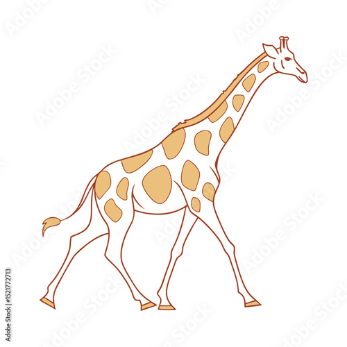 Flat Vector Illustration of a Standing Giraffe