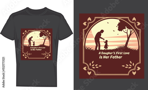 Happy Father's Day t shirt design. Dad and Daughter, men's casual wear, featuring a blank template for apparel print illustration