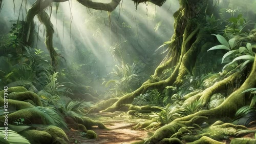 Sunlit Jungle Wilderness with Vivid Foliage