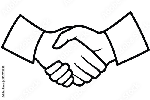 Outline Illustration of a Handshake Between Two Business Partners' Hands and Cuffs