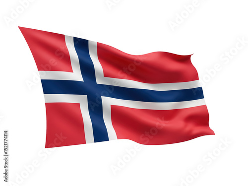 Norwegian flag in red, white, and blue, gently waving and fully in frame, not held or mounted, isolated on a transparent background