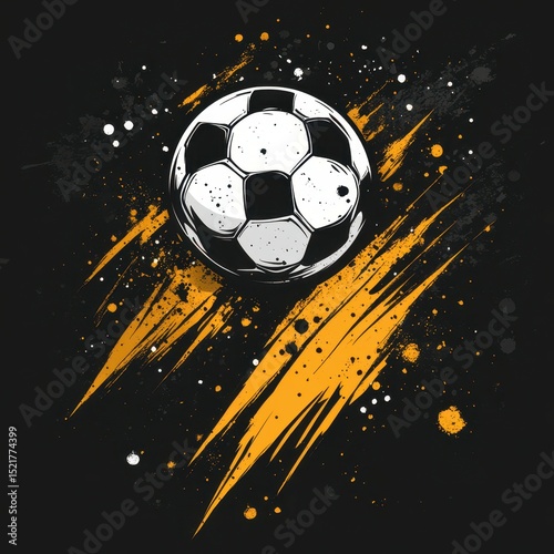 Vibrant soccer ball in motion surrounded by colorful splashes on a dark background