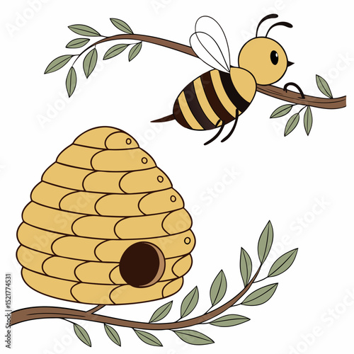 Bee and Hive Clipart Illustration
