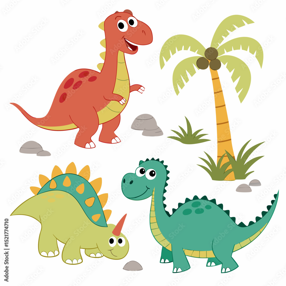 Naklejka premium Colorful Dino Clipart Set for Children 