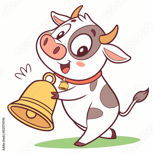 Cow with Bell Clipart in Cute Style

