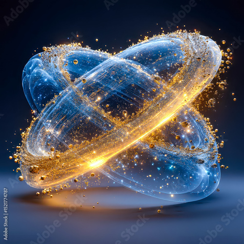 Vibrant cosmic swirl of light and energy in a mesmerizing abstract composition shining in a dark blue background