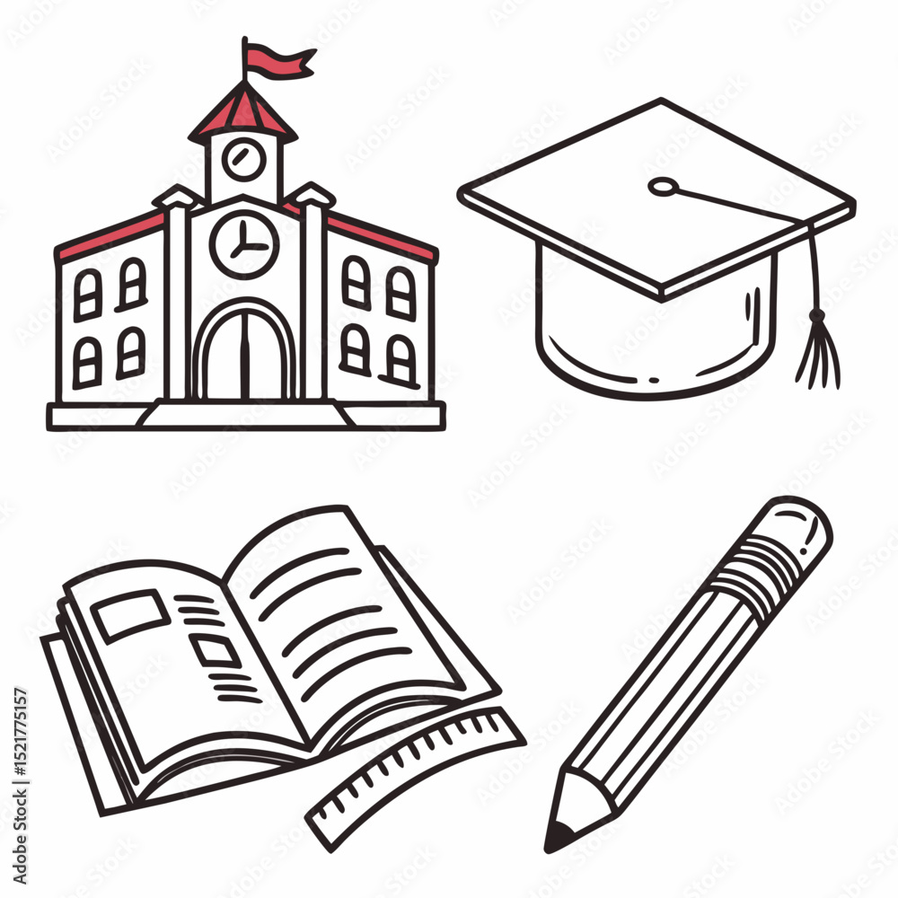 Fototapeta premium School Icon Set Clipart in Line Art 