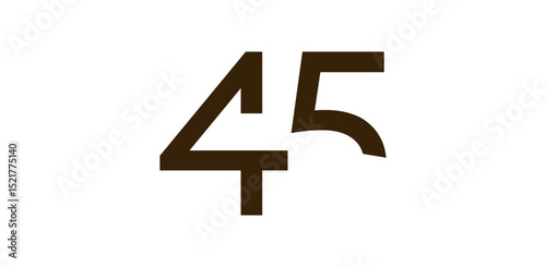 Minimalist Number 45 in Modern Cut-Out Style, Bold Abstract Typeface for Creative Design, Birthday, Anniversary, Poster or Logo Use. Vector Illustration.