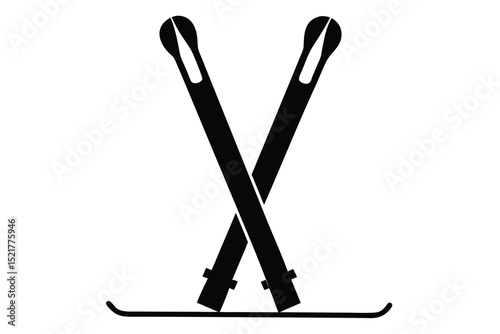 Black Silhouette of Two Ski Poles Crossed Over Skis Forming an X Shape