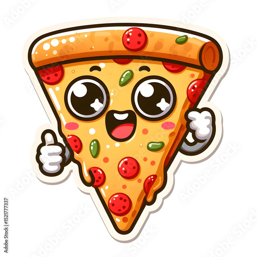 funny slice cute pizza sticker animated isolated on white background