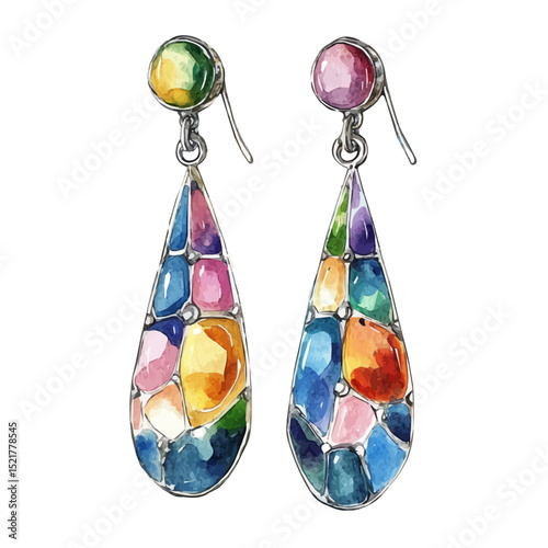 Dangle Earrings, watercolor vector, high quality, isolated on a white background.