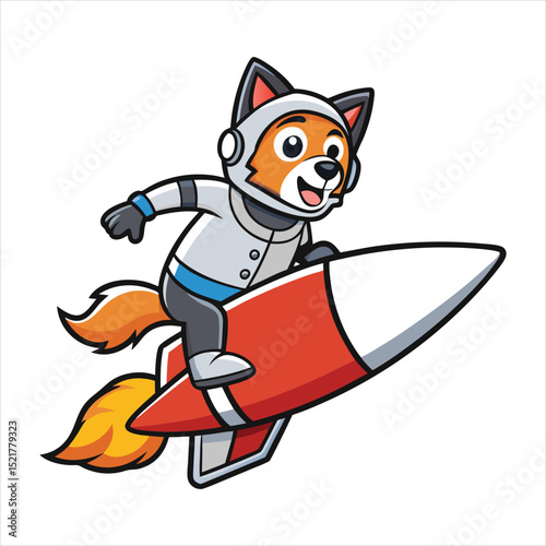Cute Belgian Shepherd Astronaut Riding Rocket 