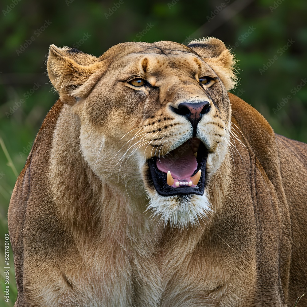 Obraz premium Lioness Portrait with Open Mouth