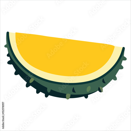 Vector of a ripe durian piece isolated on white background. Strong smelling tropical fruit ideal for food blogs and exotic ingredient designs.
