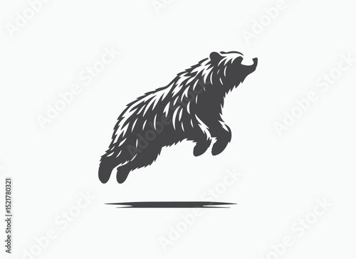 Grizzly Bear Eating Fish Minimal Logo, Bear Vector, Bear Logo, Bear silhouette, Bear Icon, Bear Illustration, Grizzly Bear