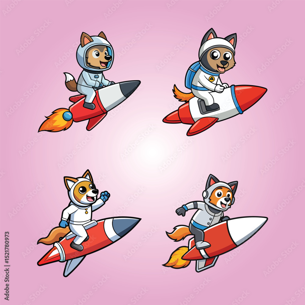Fototapeta premium Cute Belgian Shepherd Astronaut Riding Rocket Bundle