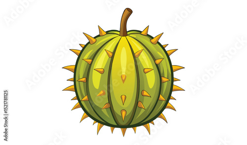 Photo of spiky green fruit illustration isolated on white background