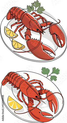 Lobster with lemon and parsley on white background gourmet seafood meal