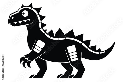 Silhouette Cartoon Dinosaur Illustration Tyrannosaurus Rex with Spikes and Simple Design Elements