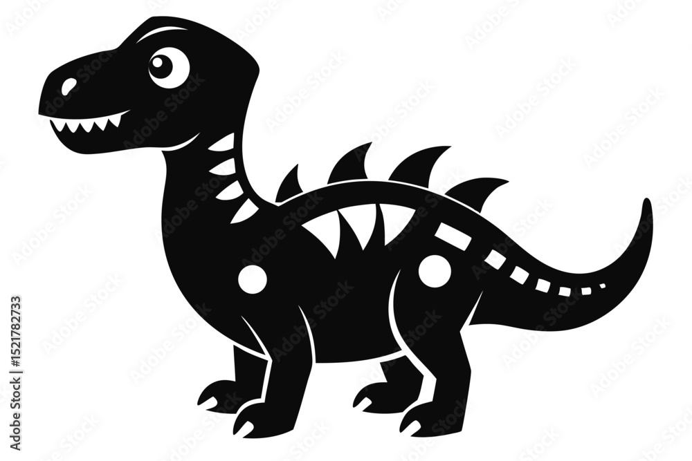 Fototapeta premium Black Cartoon Dinosaur with Spikes, Spots, and a Smiling Expression Illustration