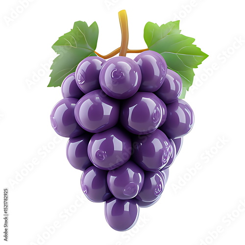 3D cartoon purple grapes icon white background