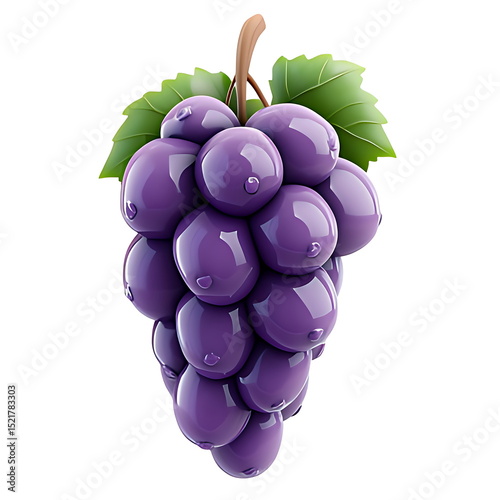 3D cartoon purple grapes icon white background