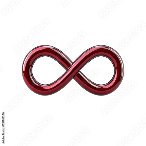 3D rendering of a red infinity symbol on transparent background. The symbol is glossy and has a high polished look. The image is suitable for concepts related to eternity, endlessness, and perpetuity.