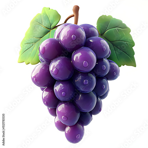 3D cartoon purple grapes icon white background
