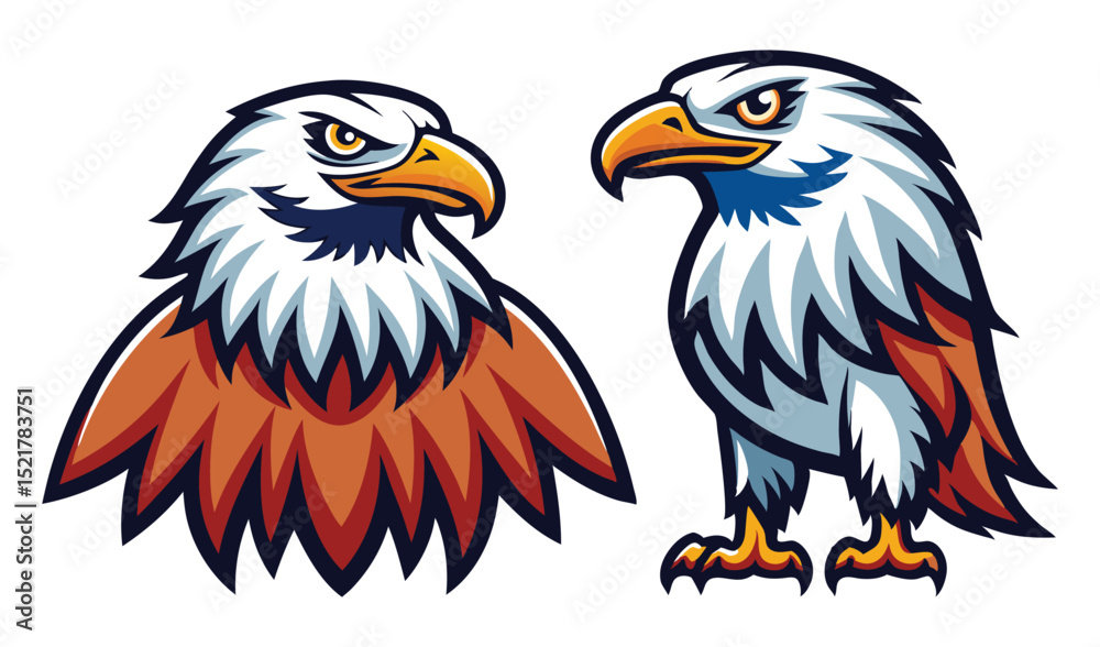 Obraz premium Photo of two stylized eagle illustrations isolated on white background