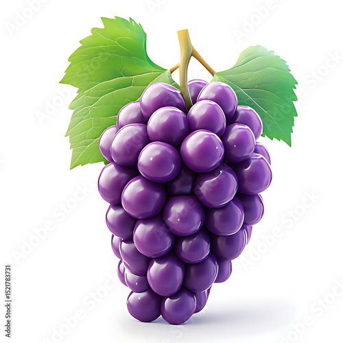 3D cartoon purple grapes icon white background