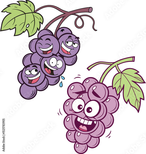 Vector illustration of ripe purple grapes with leaves on a vine, perfect for fruit, wine, or nature designs