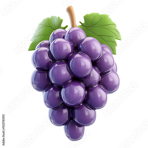 3D cartoon purple grapes icon white background
