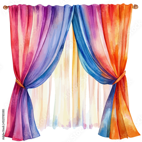 watercolor vector of Curtains, high quality, isolated on a white background.