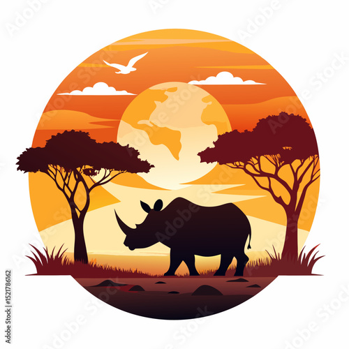 World Rhino Day Vector Illustration on White Background