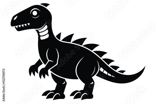 Black Cartoon Tyrannosaurus Rex with Spikes and Short Arms in Silhouette Style